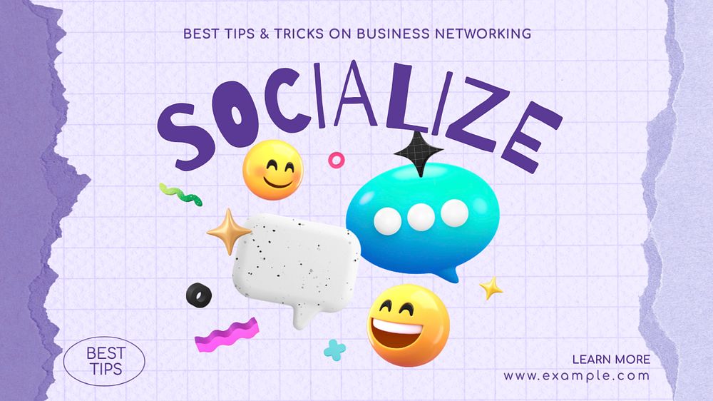 Socializing tips blog banner template, editable text