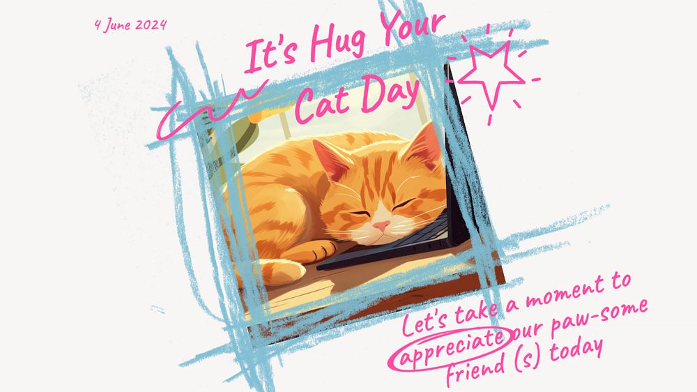 Hug your cat day blog banner template, editable text