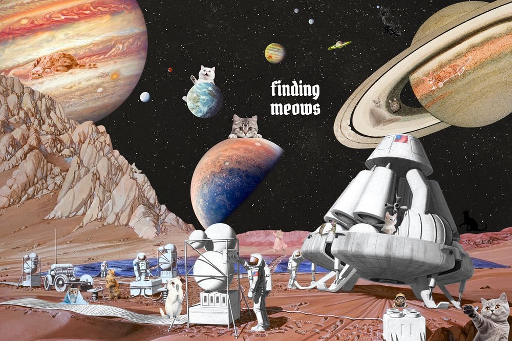 Cat astronaut outer space collage, editable community remix