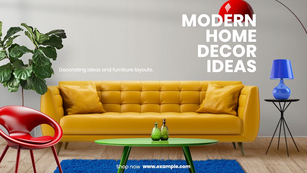 Modern home decor ideas blog banner template, editable text