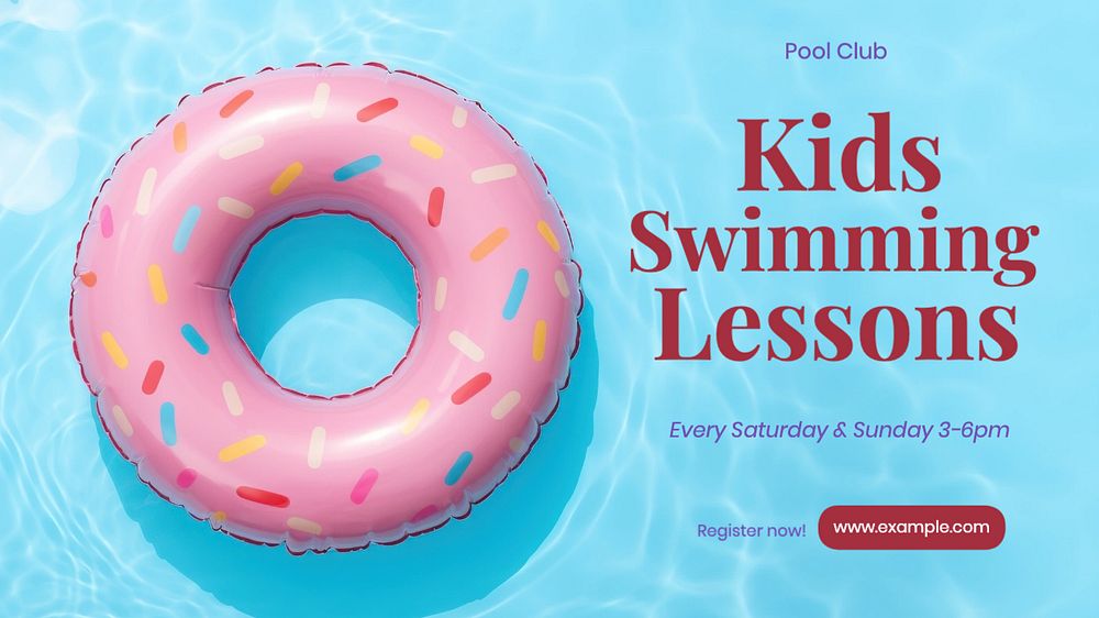 Kids swimming lessons blog banner template, editable text