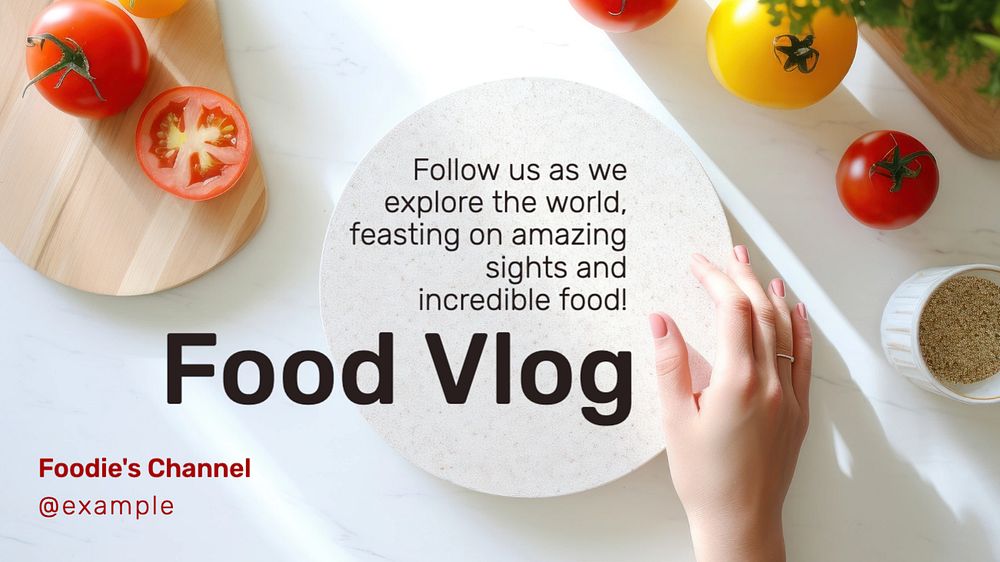 Food vlog blog banner template, editable text