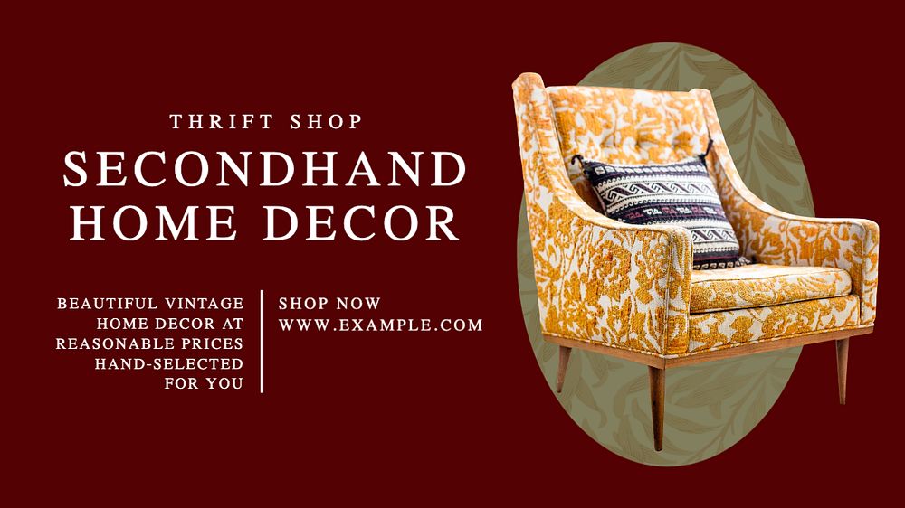 Secondhand decor shop  blog banner template, editable text