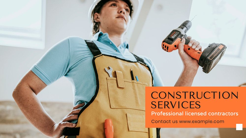 Construction services blog banner template, editable text