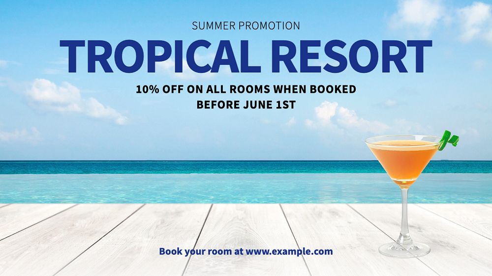 Tropical resort blog banner template, editable text