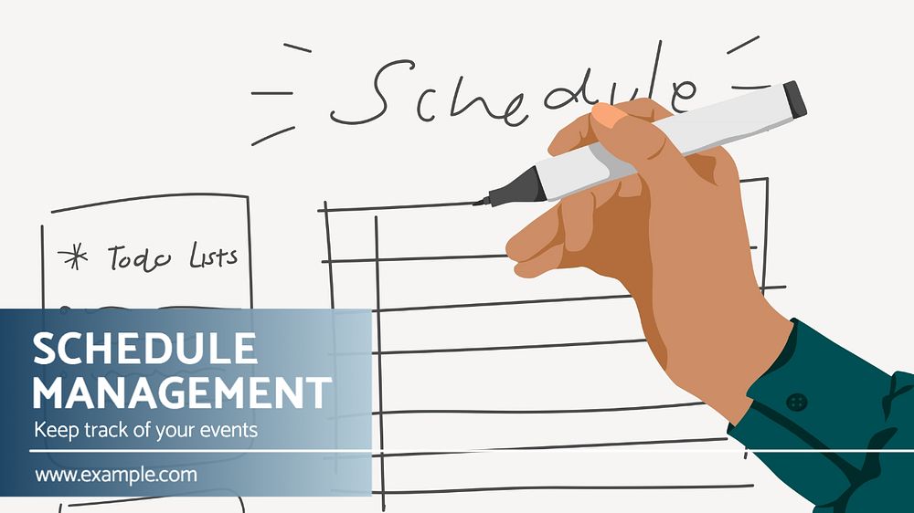 Schedule management blog banner template, editable text