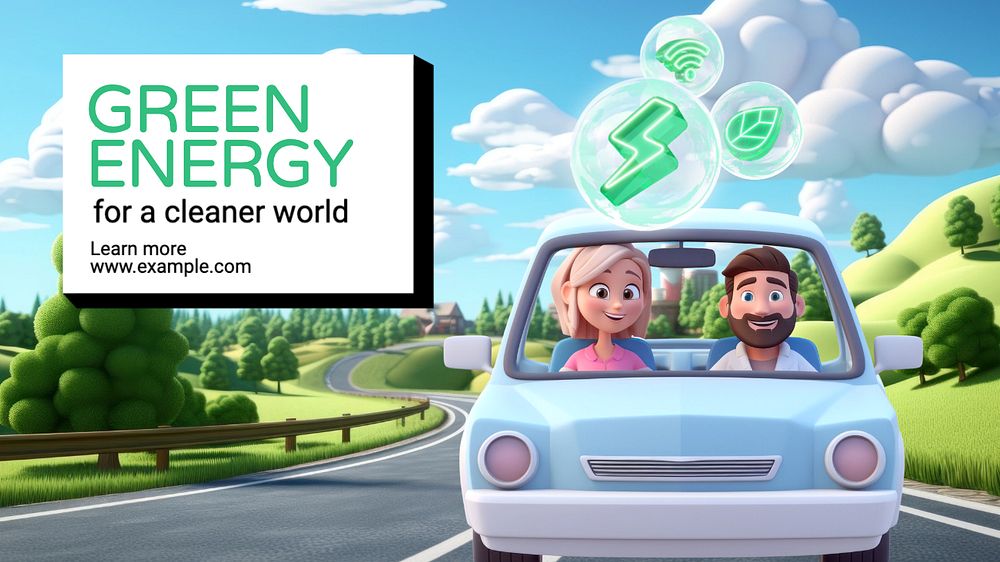 Green energy blog banner template, editable text