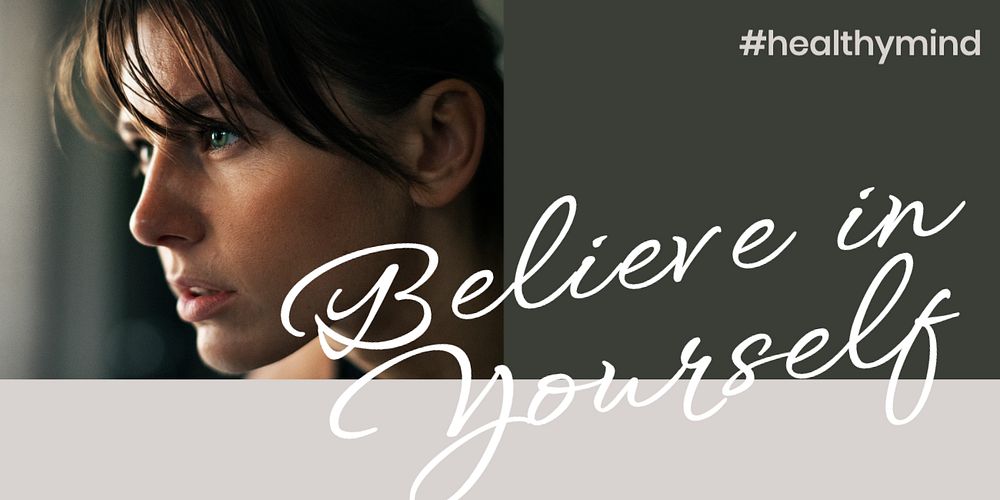 Inspirational wellness Twitter ad template, believe in yourself quote