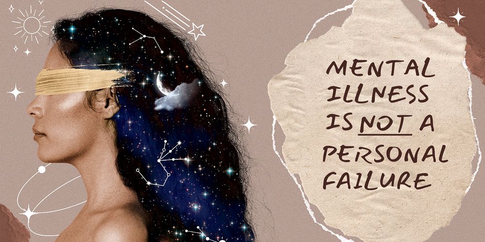 Mental illness Twitter ad template, surreal woman paper collage 