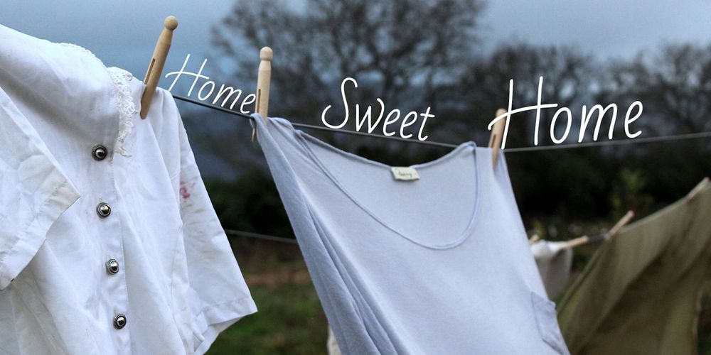 Clothesline aesthetic Twitter post template, home sweet home quote