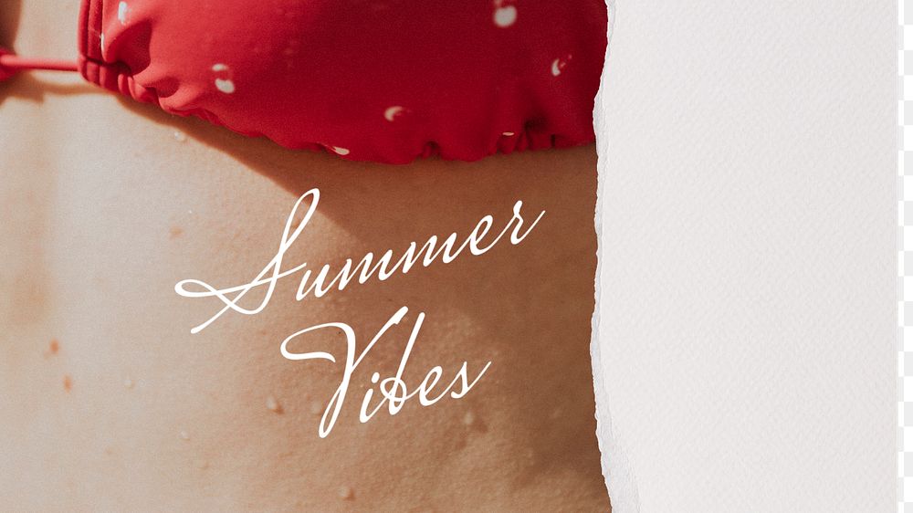 Summer vibes banner template, bikini woman closeup photo