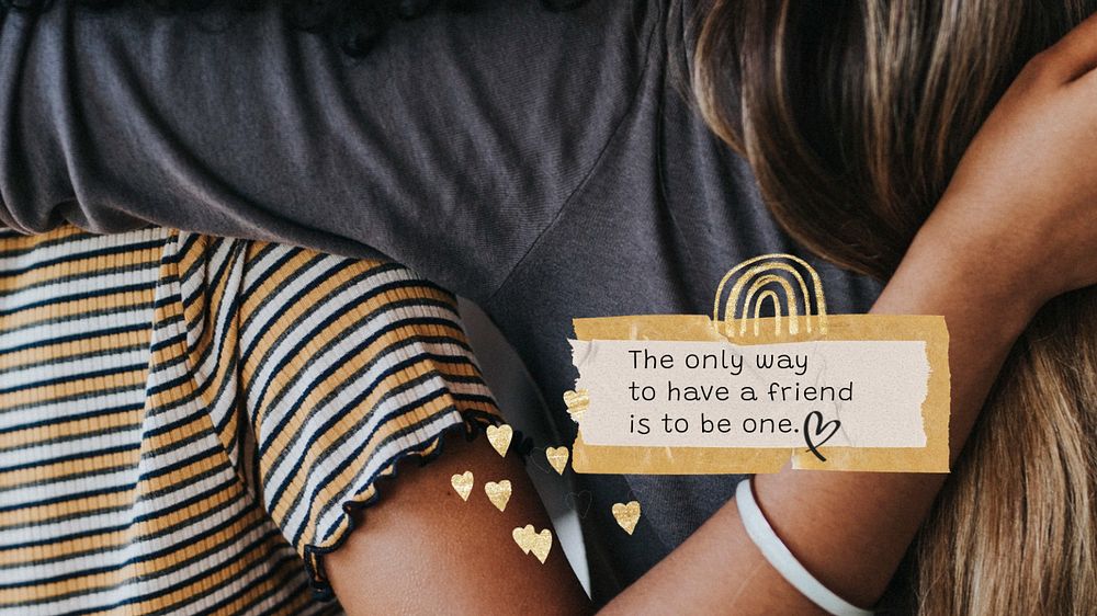 Friendship aesthetic banner template, girls hugging photo