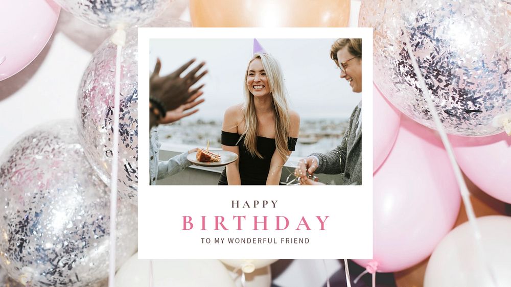 Feminine birthday YouTube thumbnail template, instant photo film frame