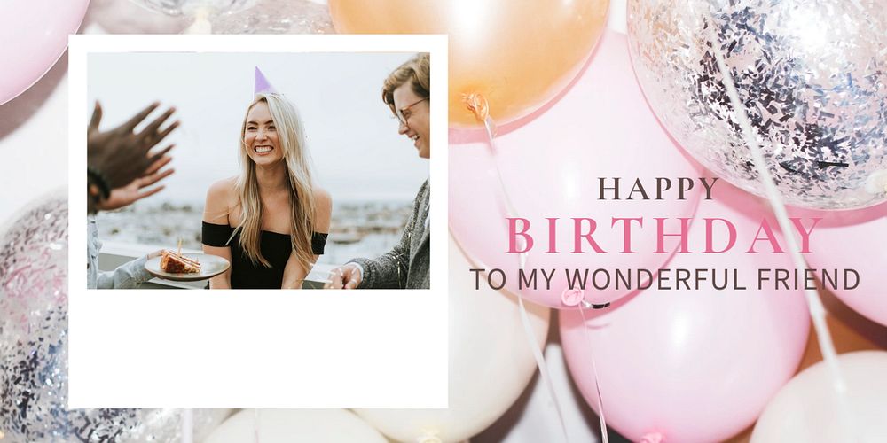 Feminine birthday Twitter post template, instant photo film frame