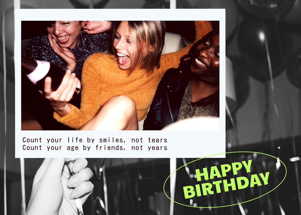 Birthday party greeting card template, celebration photo