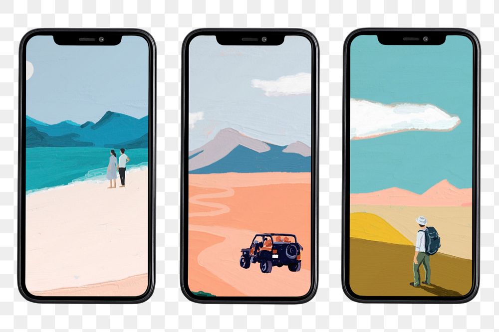 Smartphone screen mockup, aesthetic travel wallpapers