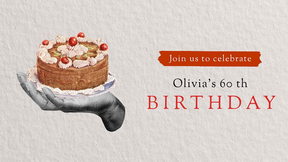 Vintage birthday presentation template, cake illustration