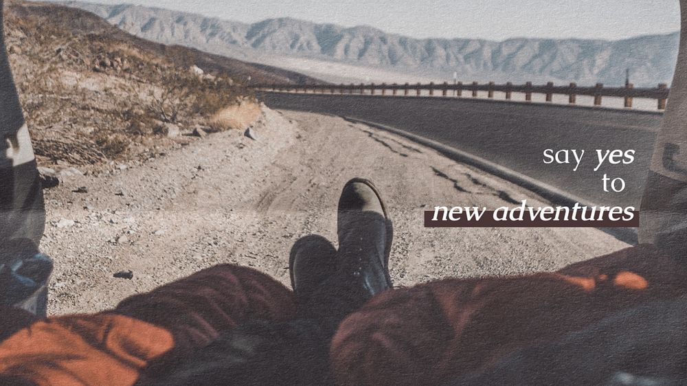 New adventures PowerPoint presentation template, travel editable design