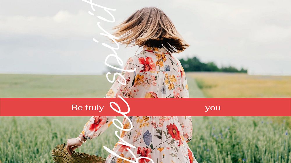 Travel PowerPoint presentation template, woman in field