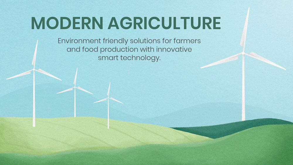 Modern agriculture Youtube thumbnail template, wind farm illustration