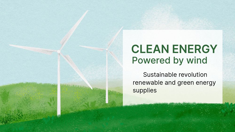 Clean energy presentation template, wind turbine illustration