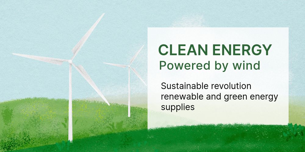 Clean energy Twitter post template, wind turbine illustration