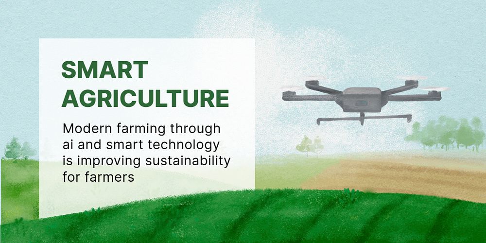 Smart agriculture Twitter post template, watering drone illustration
