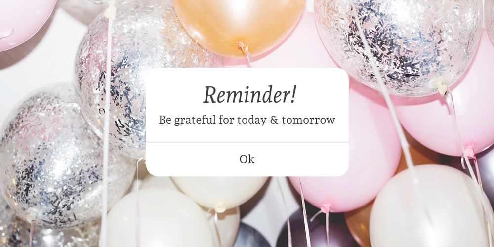 Party balloons Twitter ad template, reminder notification aesthetic