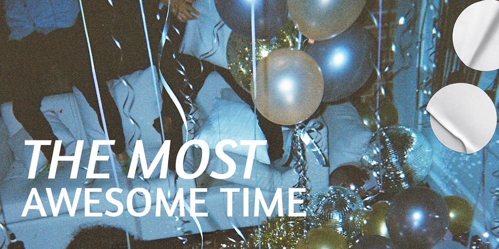 New Year Twitter ad template, party balloons aesthetic
