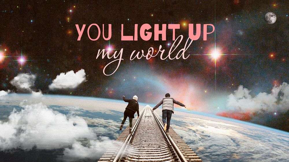 Couple journey PowerPoint presentation template, surreal collage art remixed media