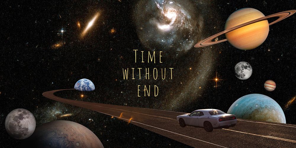 Space exploration Twitter header template, surreal collage art remixed media