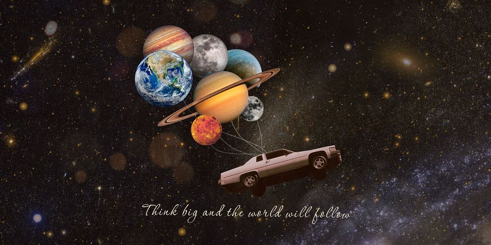 Space balloons Twitter header template, surreal collage art remixed media