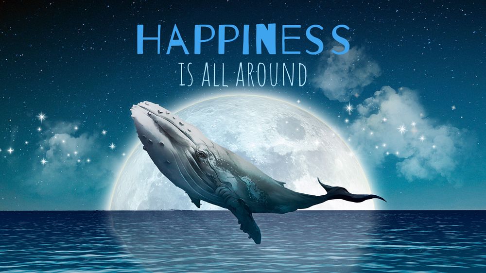 Surreal whale PowerPoint presentation template, collage art remixed media