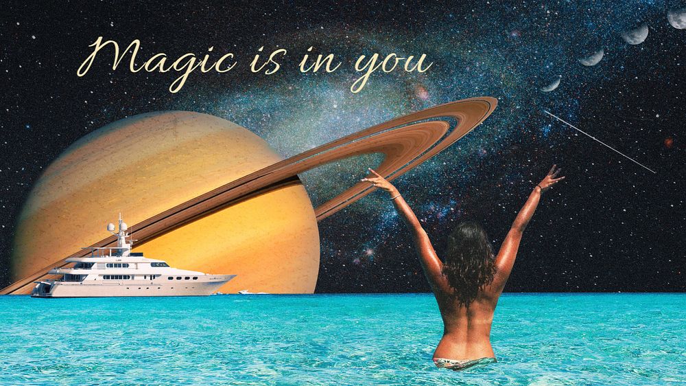 Summer vacation PowerPoint presentation template, surreal collage art remixed media