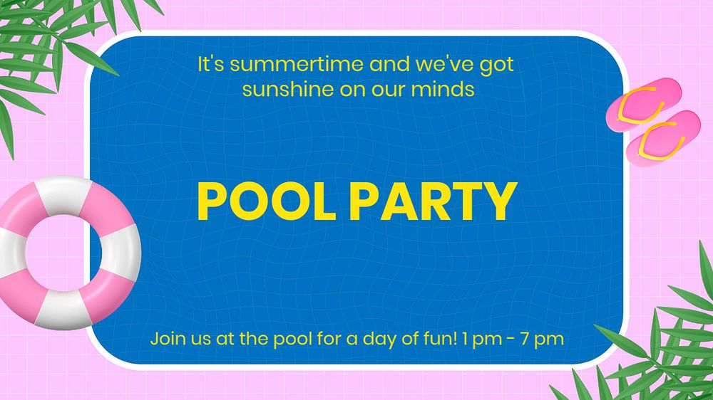 Pool party blog banner template, 3D summer design