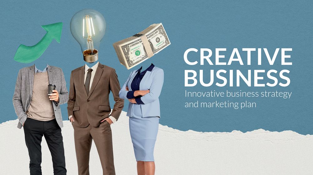 Creative business banner template, surreal head remixed media