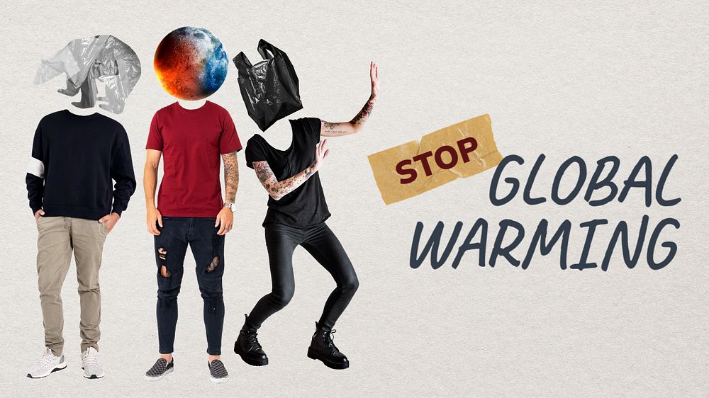 Stop global warming banner template, environment remixed media 