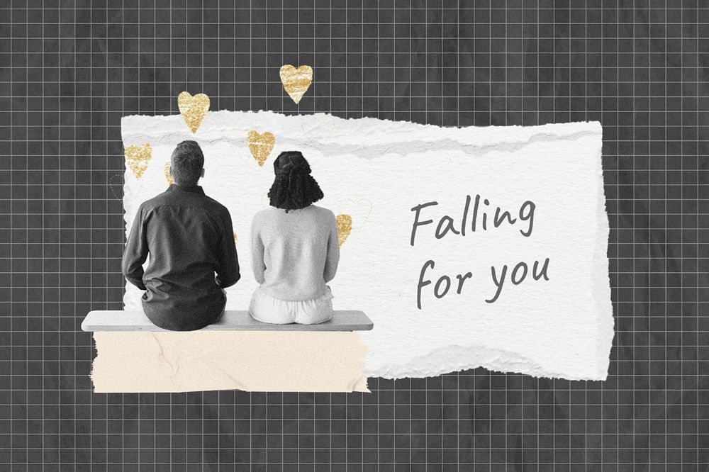 Falling for you word, couple aesthetic collage art, editable design