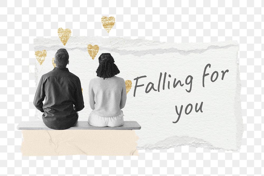 Falling for you png word, couple aesthetic collage art, editable design