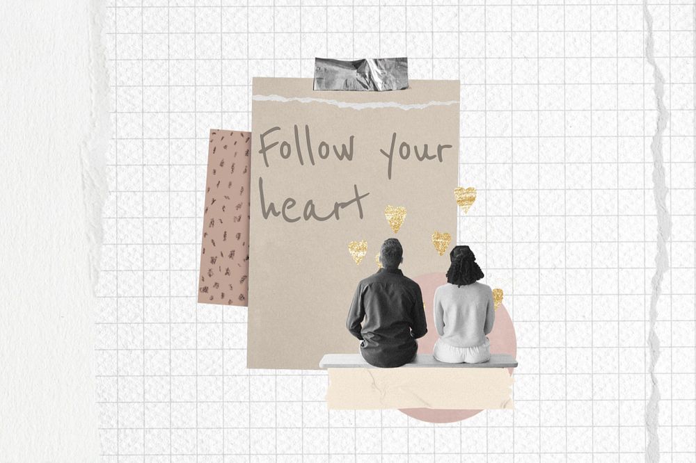 Follow your heart quote, couple aesthetic collage art, editable design