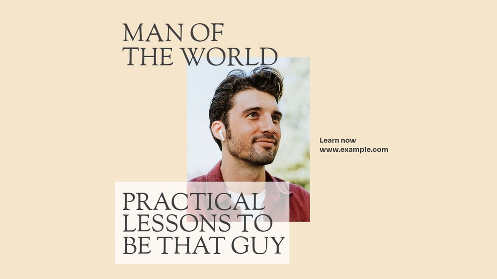 Man of world blog banner template, editable design