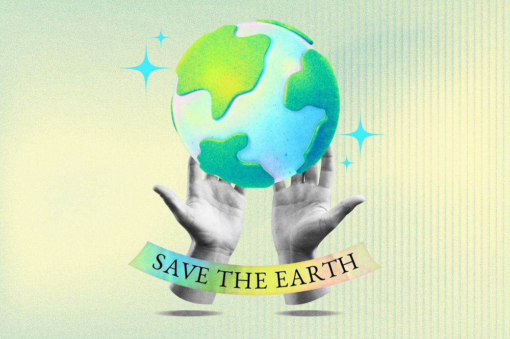 Editable save the earth word, environment collage remix design