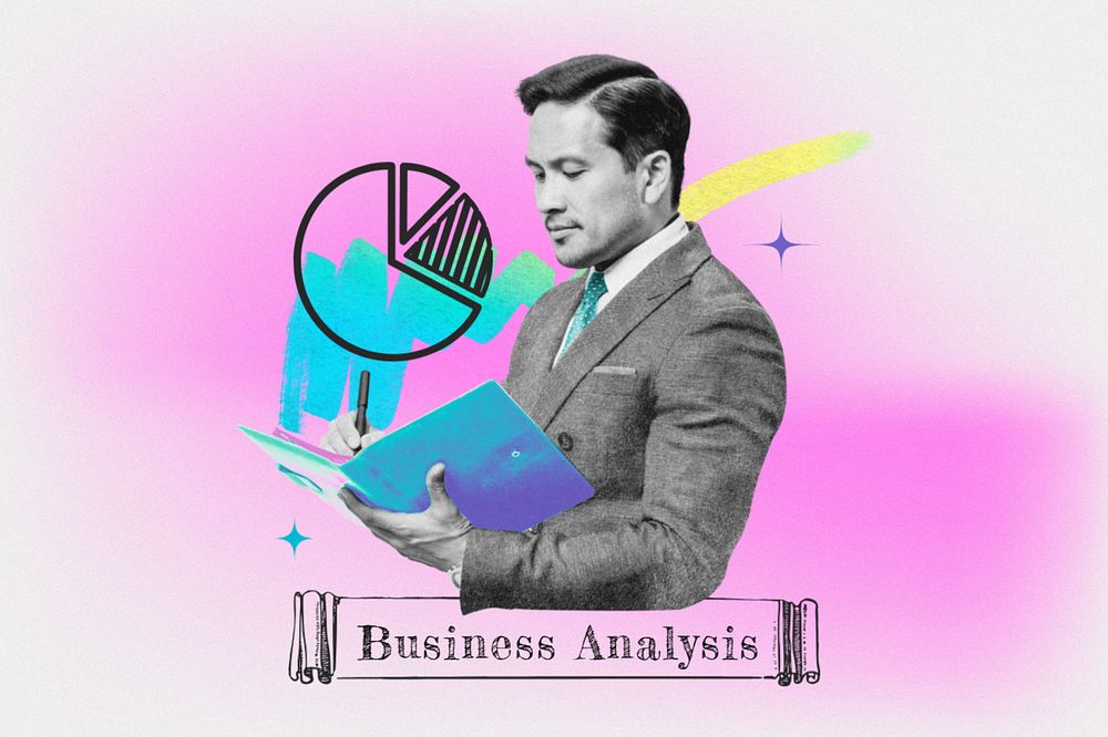 Editable business analysis word, graph collage remix