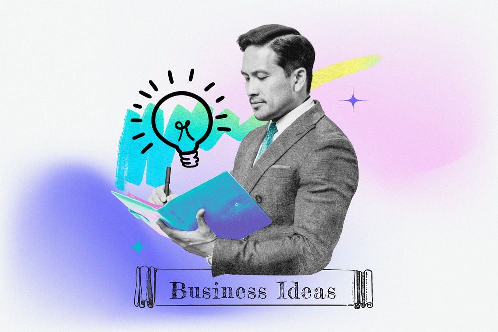 Editable business ideas word collage remix design