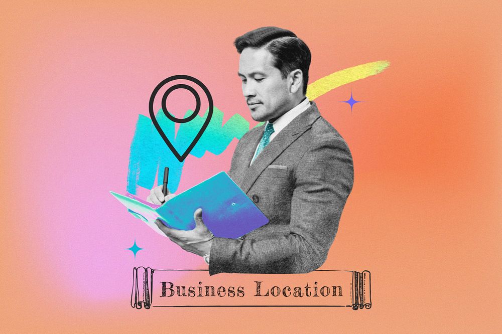 Editable business location word CBD collage remix