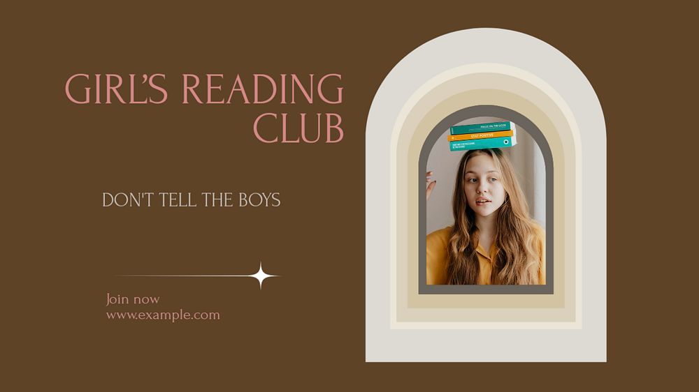 Girl's reading club blog banner template, editable design