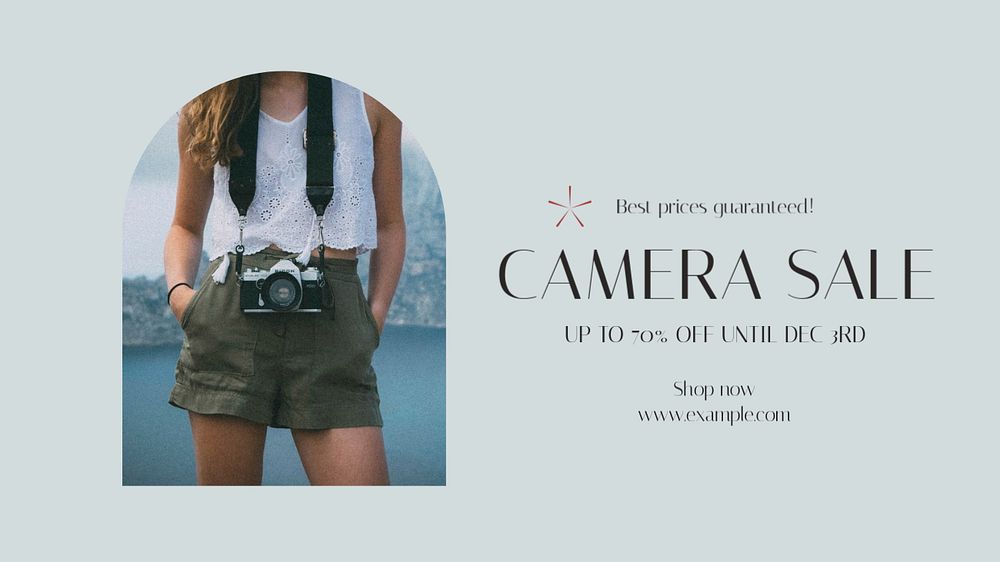 Camera sale blog banner template, editable design