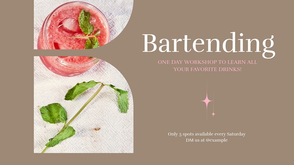 Bartending workshop blog banner template, editable design