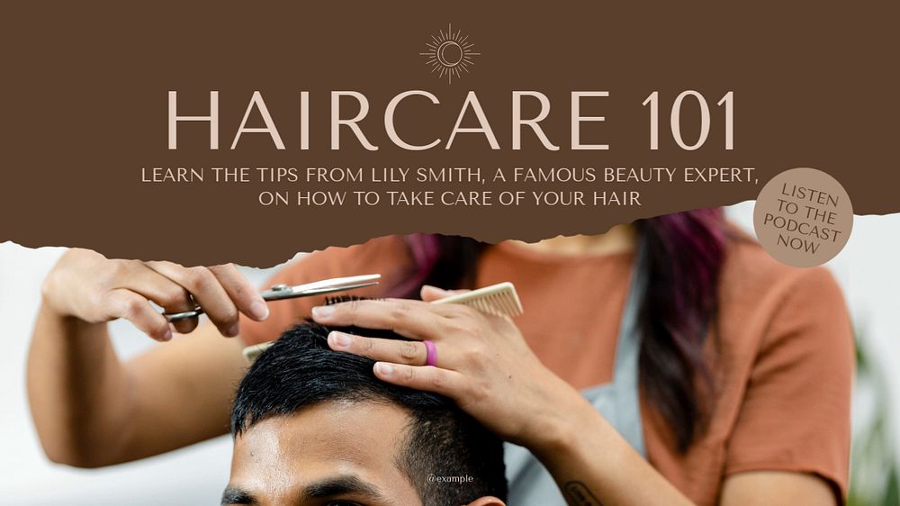 Haircare podcast blog banner template, editable design