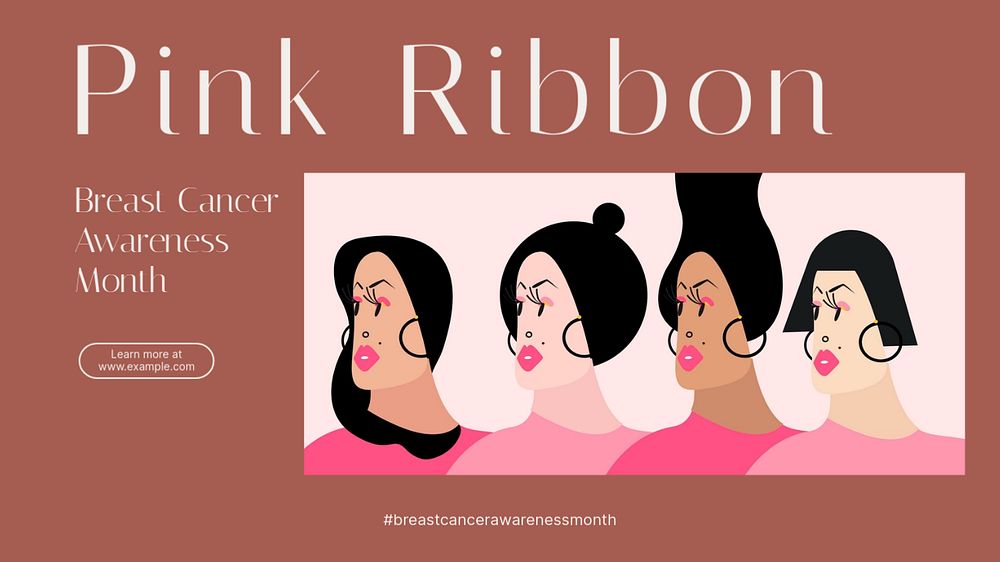 Pink ribbon blog banner template, editable design